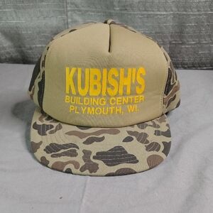 VINTAGE 80s Hunting Hat Cap Strap Back Ball Frog Camo Foam Panel C. Cotton Duck‎